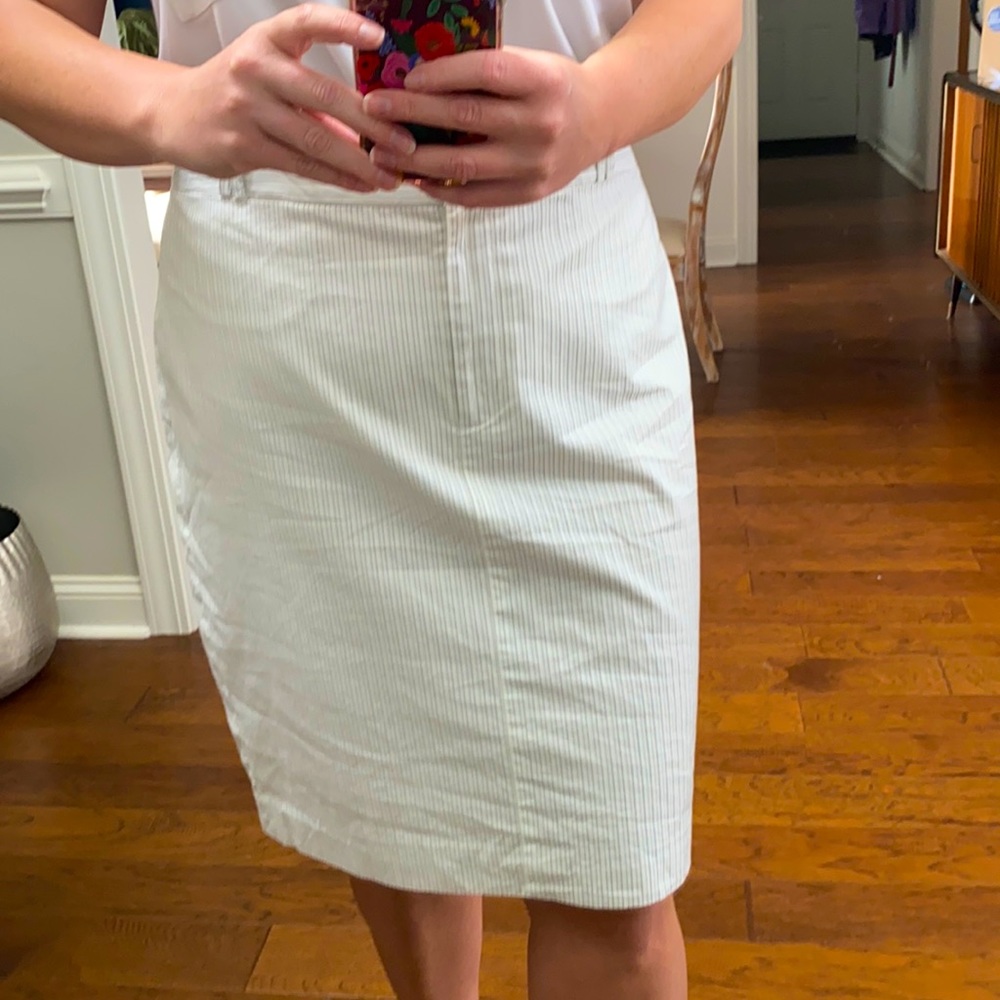 Ann Taylor Loft Winter White pencils skirt with blue stripes size 18